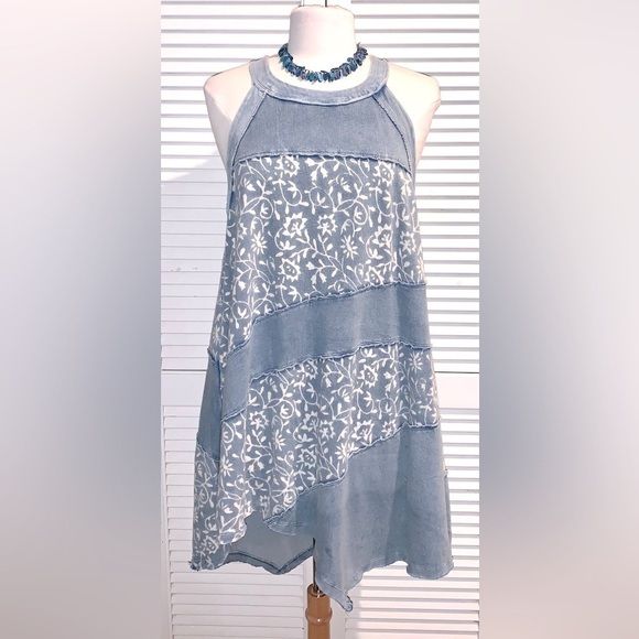 Free People We the Free Polly Tunic Top Dress Blue Medium - Picture 1 of 9